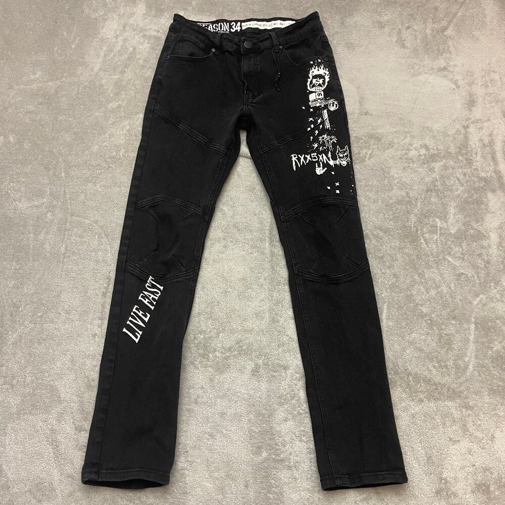 Reason Clothing Distressed Moto Jeans Slim Fit Men’s Size 34x30